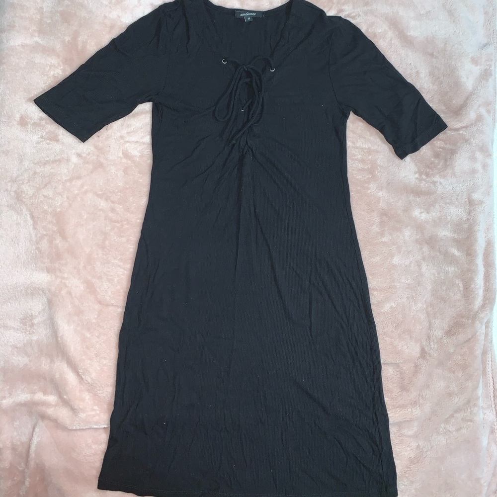 Black bodycon tie up dress